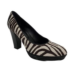 Hogan Calf Hair Pump Platform Zebra Print Brown White Round Toe 38.5 8.5